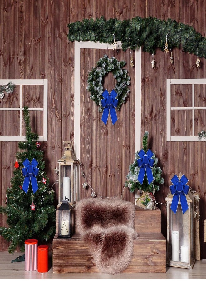 Ftuuo 4pcs Christmas Wreath Bows, Blue Velvet Bow for Wreath Sliver Edged Xmas Crafts Decorative Ornament Bow for Indoor Outdoor Christmas Wedding Holiday Party Decorations - Image 5